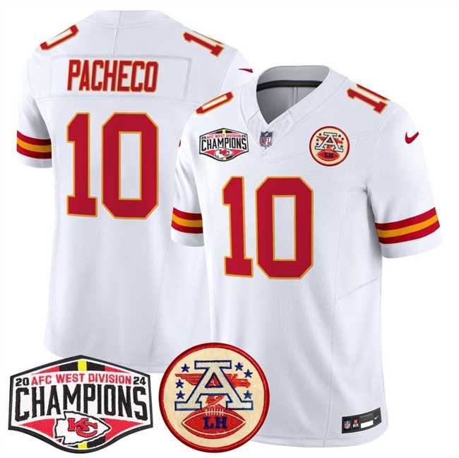 Men's Kansas City Chiefs #10 Isiah Pachecoy White F.U.S.E. 2024 AFC West Division Champions Vapor Limited Stitched Jersey,We sell and wholesale Men's Kansas City Chiefs #10 Isiah Pachecoy White F.U.S.E. 2024 AFC West Division Champions Vapor Limited Stitched Jersey on line form chian!
